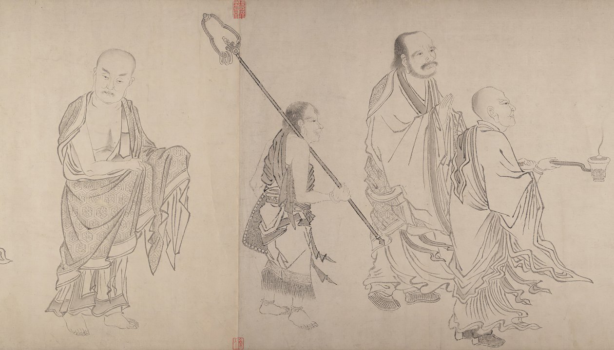 A tizenhat luohan, 16. század. alkotó: Qiu Ying