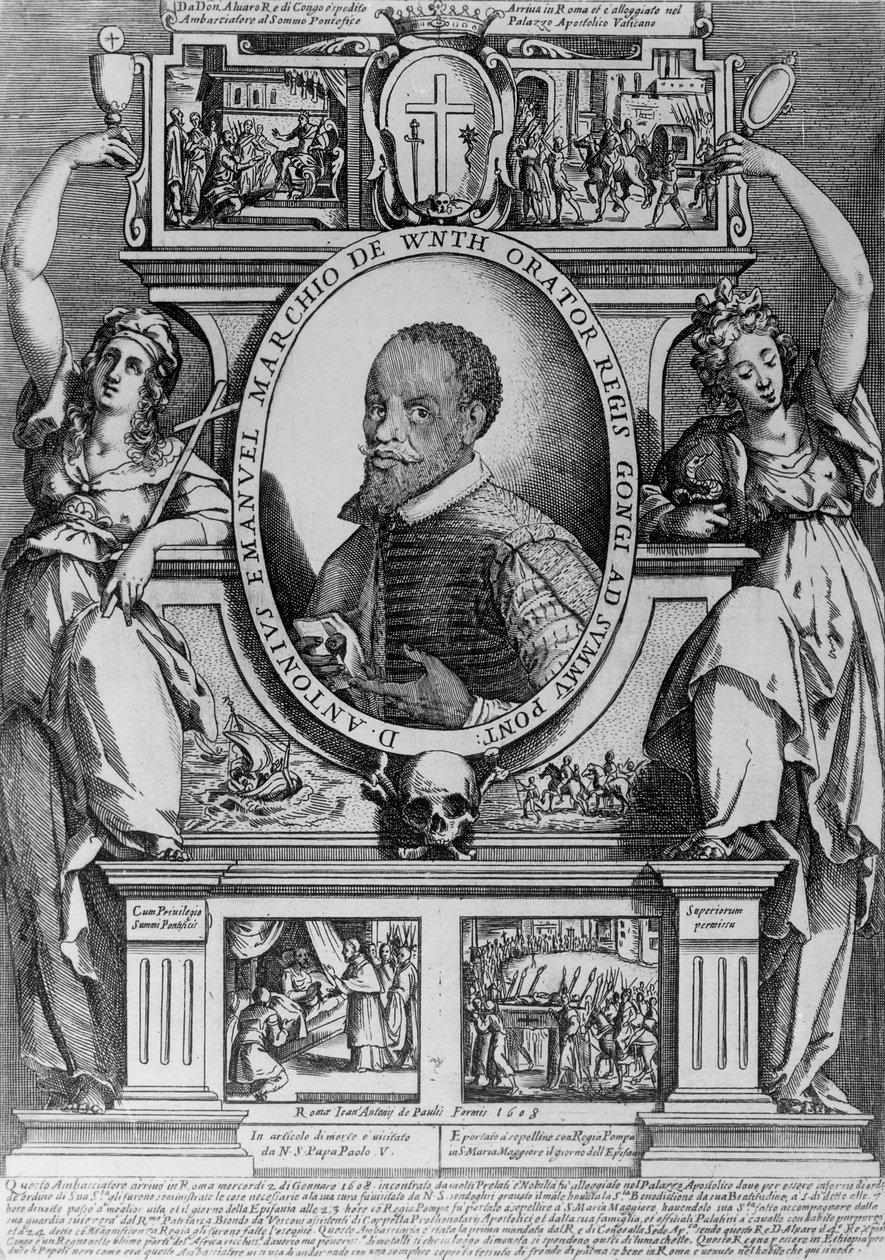 Antonius Emanuel nagykövet portréja négy történelmi jelenettel az életéből, 1608 alkotó: Raffaello Schiaminossi