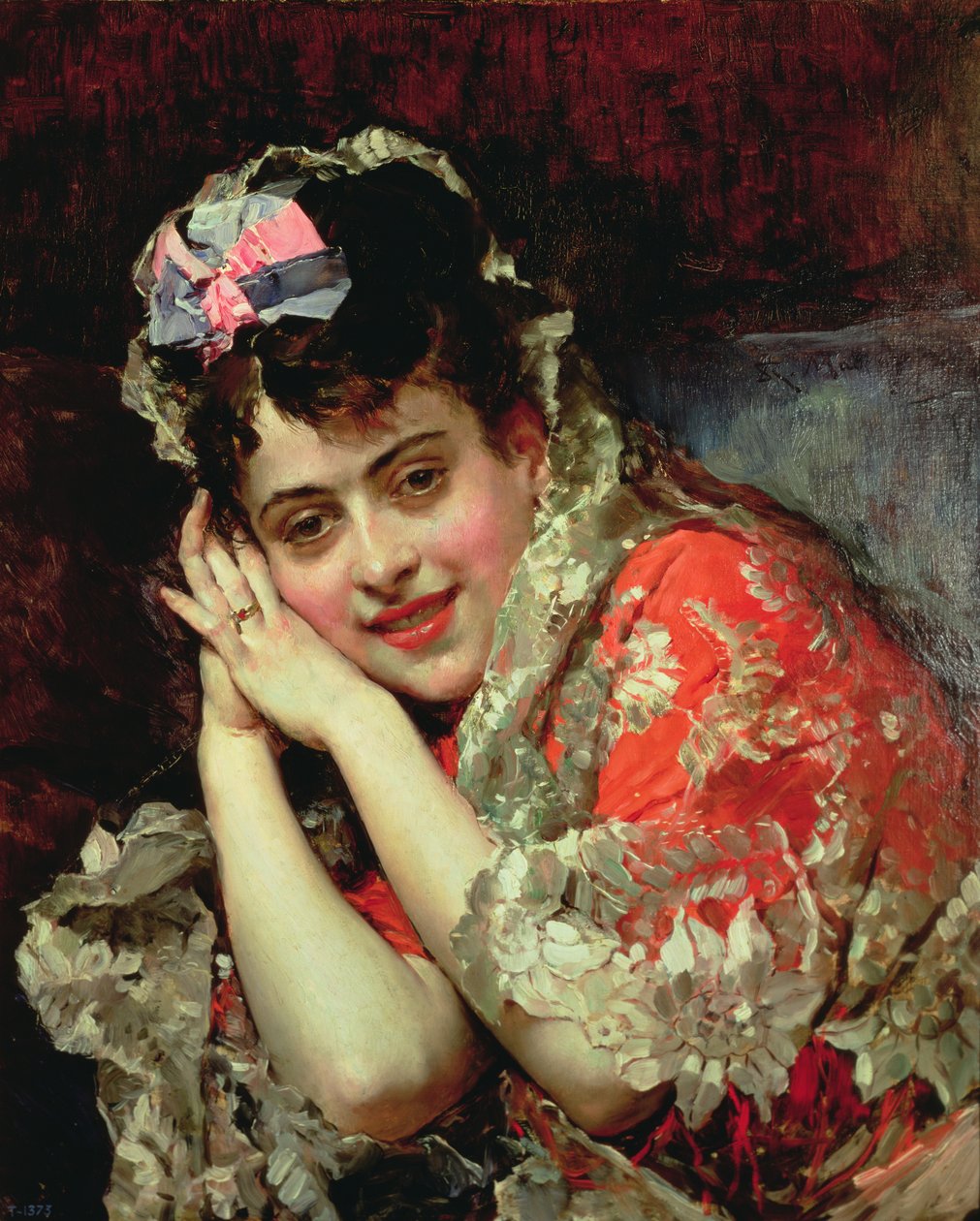 Mantillát viselő Aline portréja alkotó: Raimundo de Madrazo y Garreta