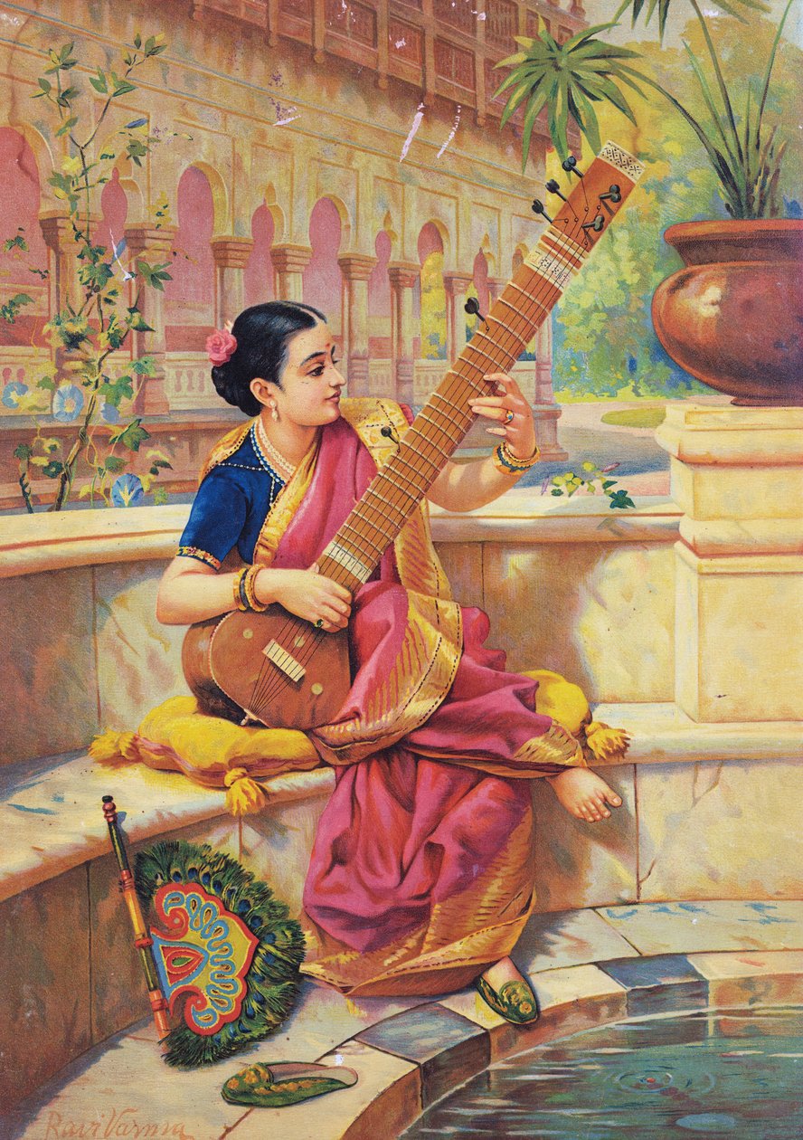 Kadambari játszik szitáron, szerkesztés alkotó: Raja Ravi Varma
