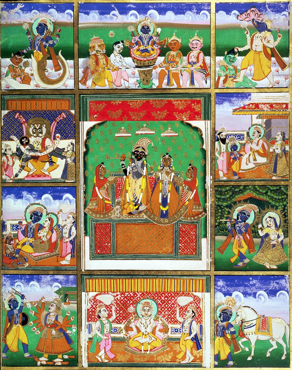 Visnu tíz avatárja közepén, Jaipur, Rajasthan alkotó: Rajput School