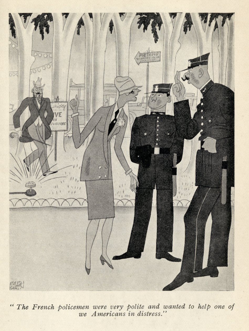 "A francia rendőrök nagyon udvariasak voltak...", illusztráció Anita Loos 1928-ban megjelent "De urak házasodnak a barnákkal" című művéből. alkotó: Ralph Barton