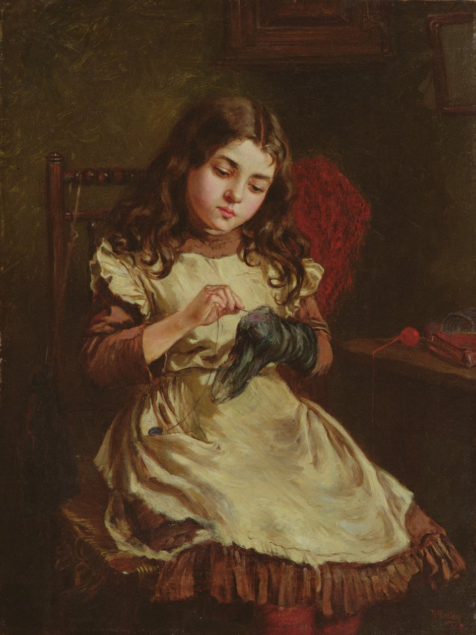 Darning the Sock, 1882 alkotó: Ralph Hedley