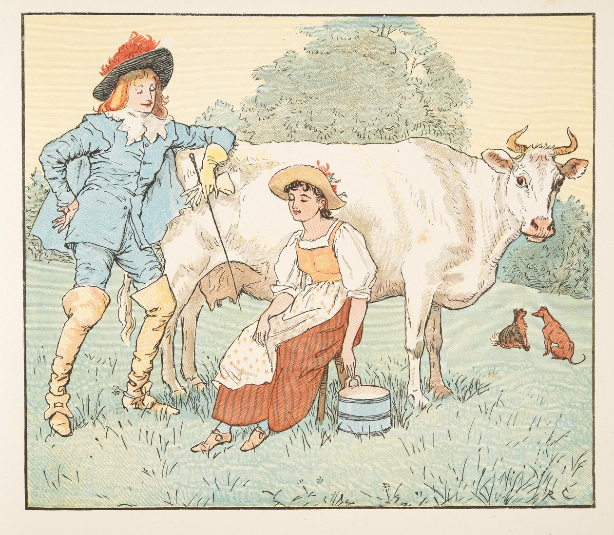 "Hozzáadjak feleségül, csinos szobalányom?", The Hey Diddle Diddle Picture Book, pub. 1882 alkotó: Randolph Caldecott
