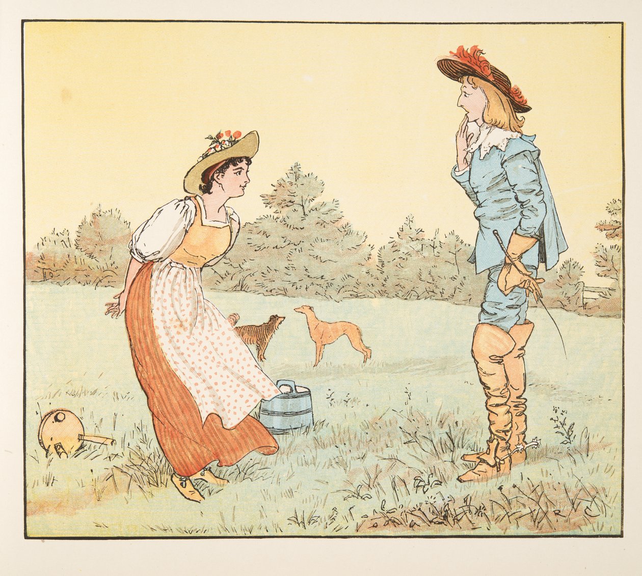 "Akkor nem vehetlek feleségül, szép szobalányom!", a The Hey Diddle Diddle Picture Book-ból, 1882. alkotó: Randolph Caldecott
