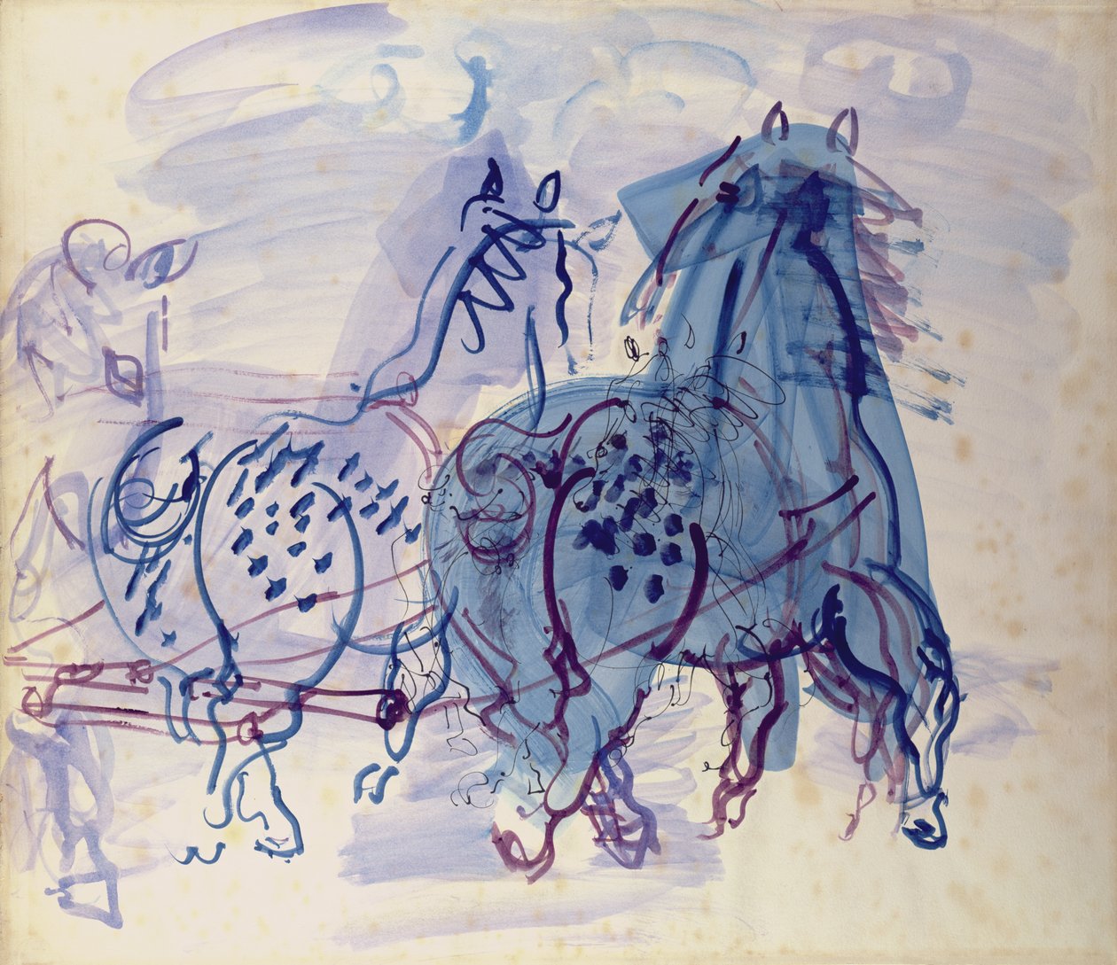 Blue Draught Horses (gouache, papír) alkotó: Raoul Dufy
