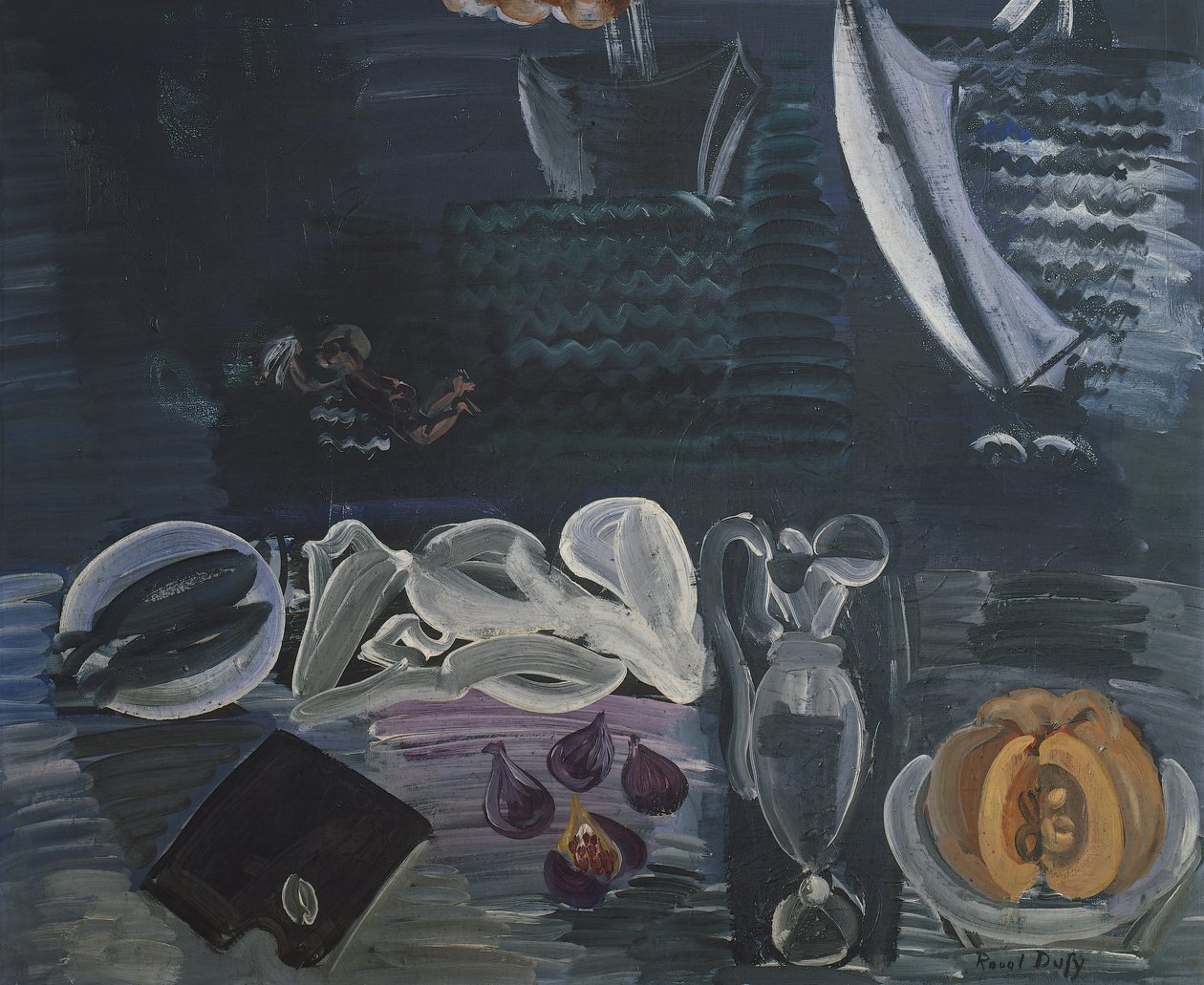Csendélet a tengerrel a háttérben alkotó: Raoul Dufy