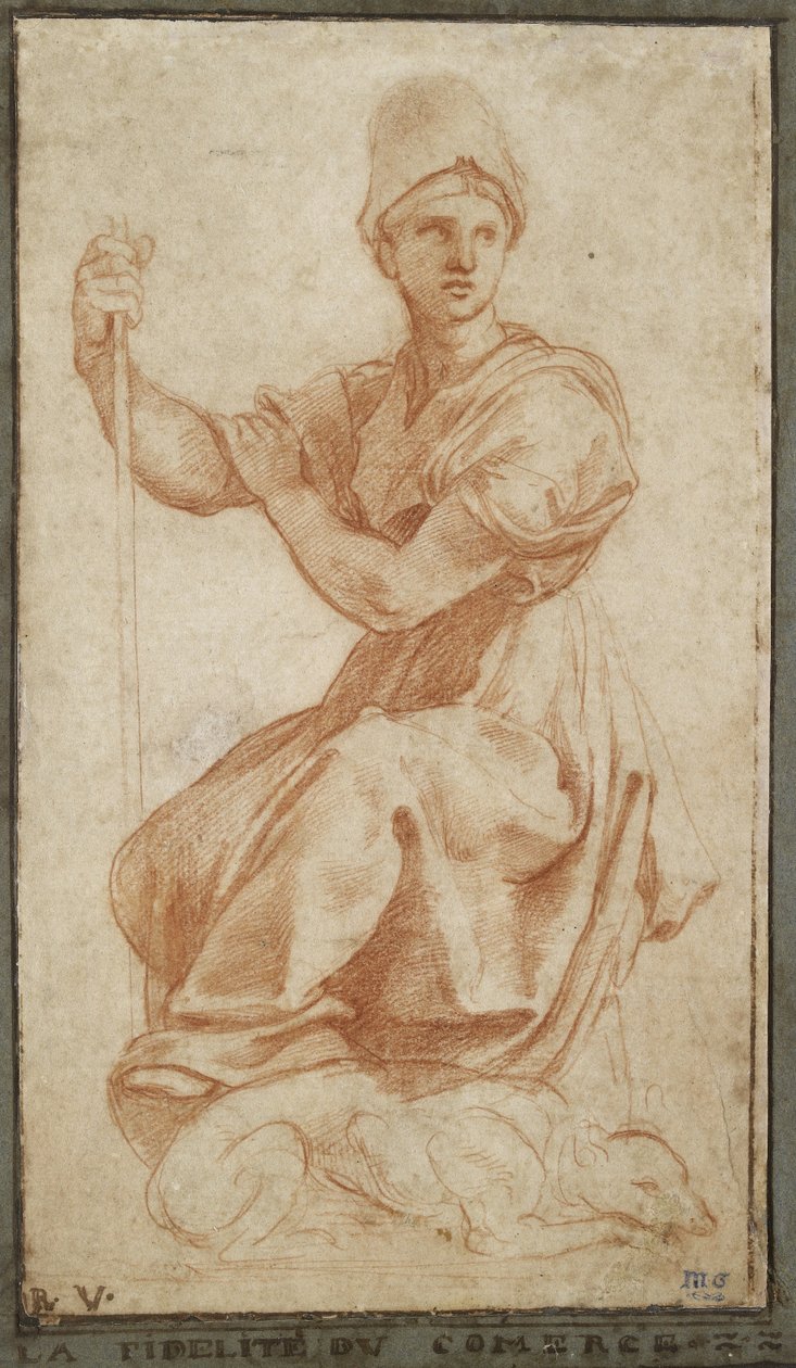 Allegorikus női alak (piros kréta papíron) alkotó: Raffaello Sanzio Raphael