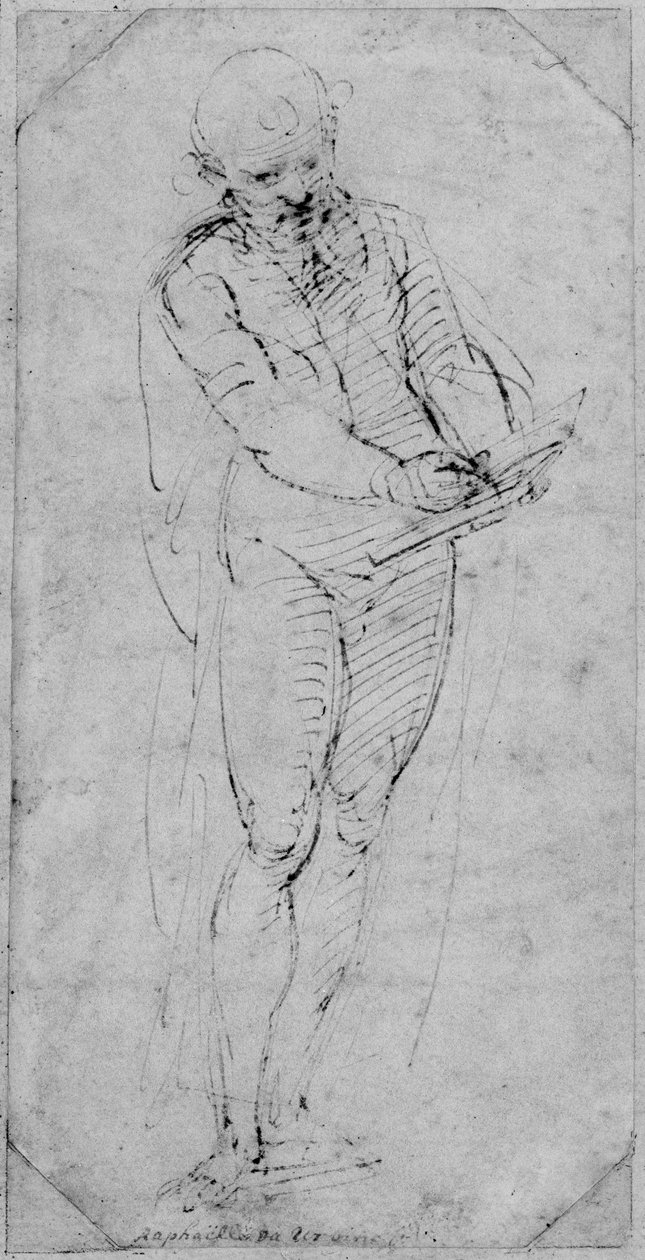 Recto: Egy ember, aki könyvbe ír, WA1846.167 alkotó: Raffaello Sanzio Raphael