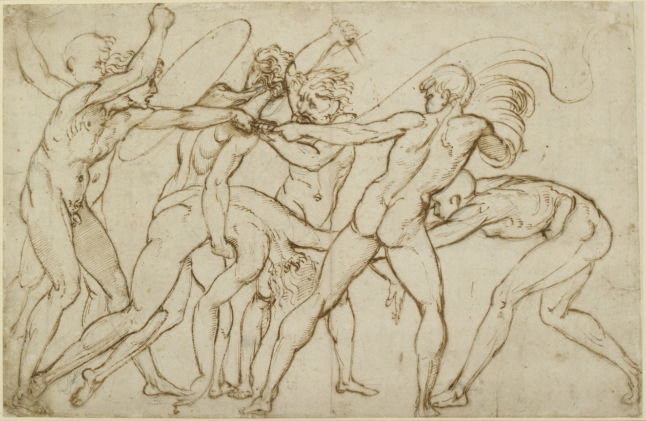 Hét meztelen harcos harcol a szabványért, a WA1846.178 alkotó: Raffaello Sanzio Raphael