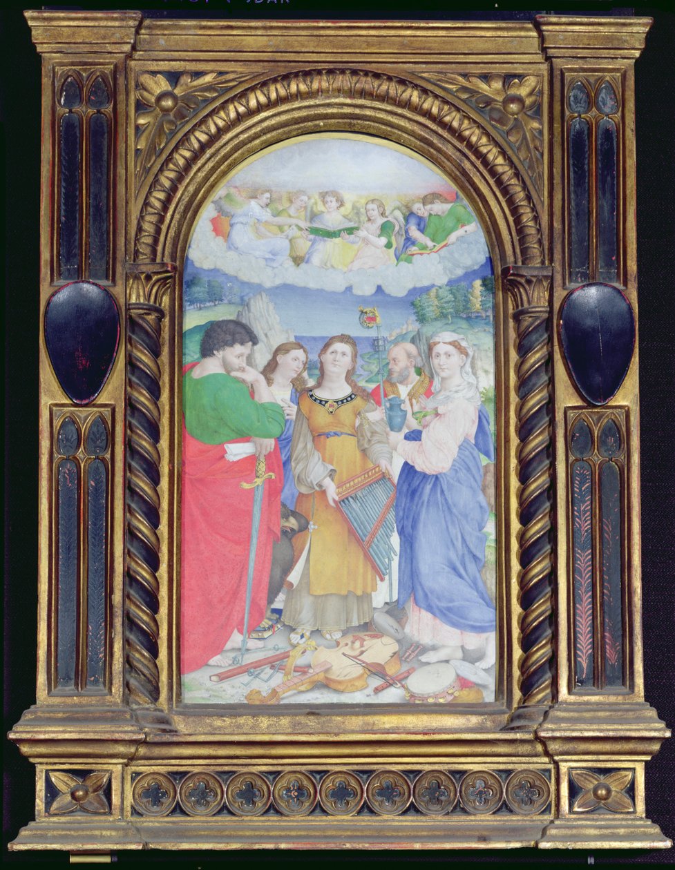 Szent Cecília, körülötte Szent Pál, Szent János evangélista, Szent Ágoston és Mária Magdolna, (gouache, pergamen) (lásd 182507 és 228955). alkotó: Raffaello Sanzio Raphael
