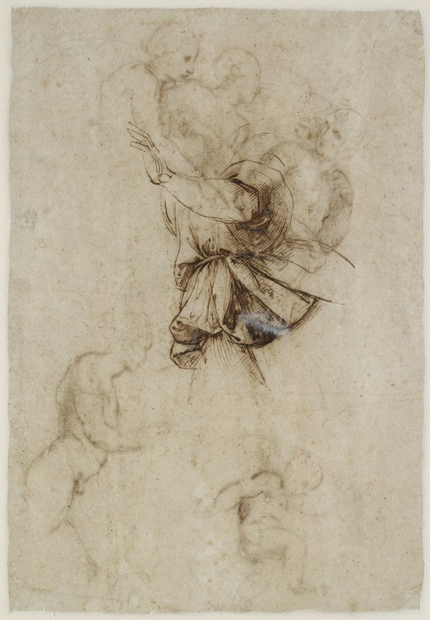Verso: Tanulmány az angyal ruhájáról, WA1846.190 alkotó: Raffaello Sanzio Raphael