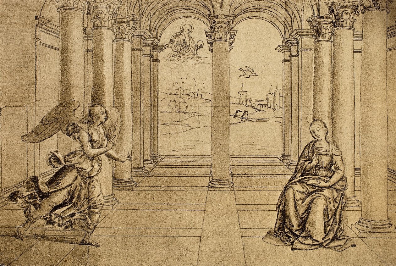 Az Angyali üdvözlet; Raphael rajza. Louvre, Párizs alkotó: Raffaello Sanzio Raphael