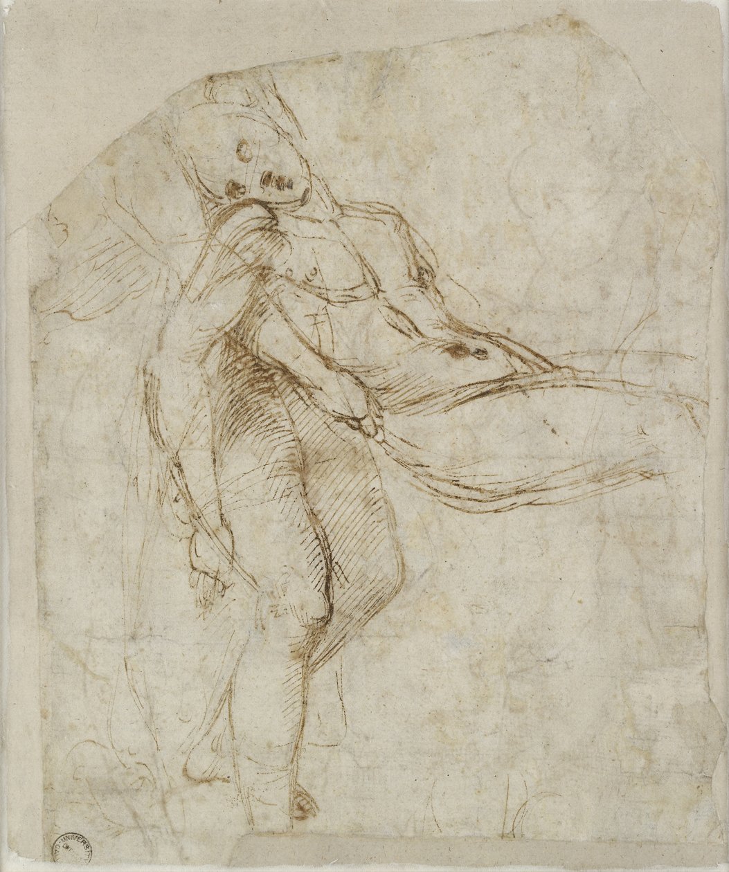 Verso: A halott Krisztust a sírhoz vitték, WA1846.166 (toll és barna tinta fehér papíron) alkotó: Raffaello Sanzio Raphael