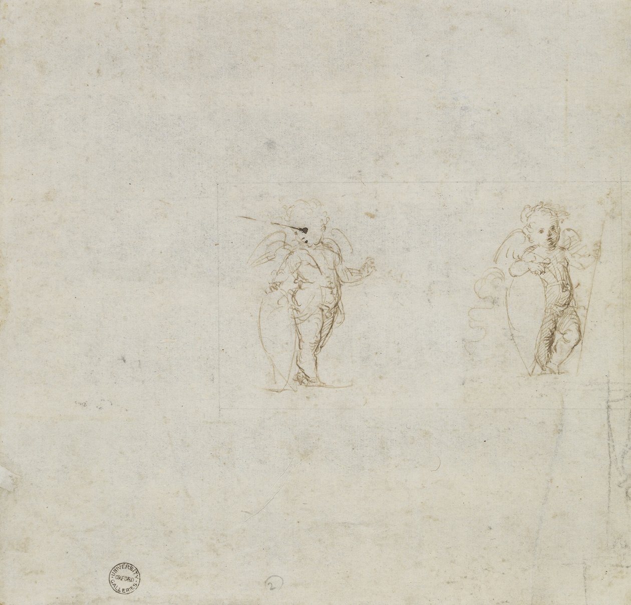 Verso: Two Studies of Amorini, WA1846.154 (toll és barna tinta) alkotó: Raffaello Sanzio Raphael