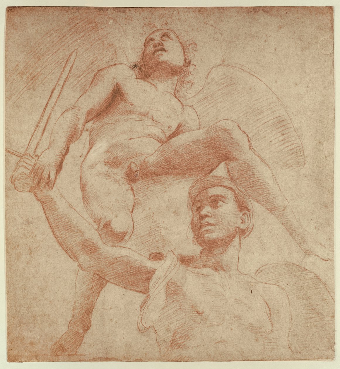 Angyal és a Mars bolygót ábrázoló alak (piros kréta papíron) alkotó: after Raphael