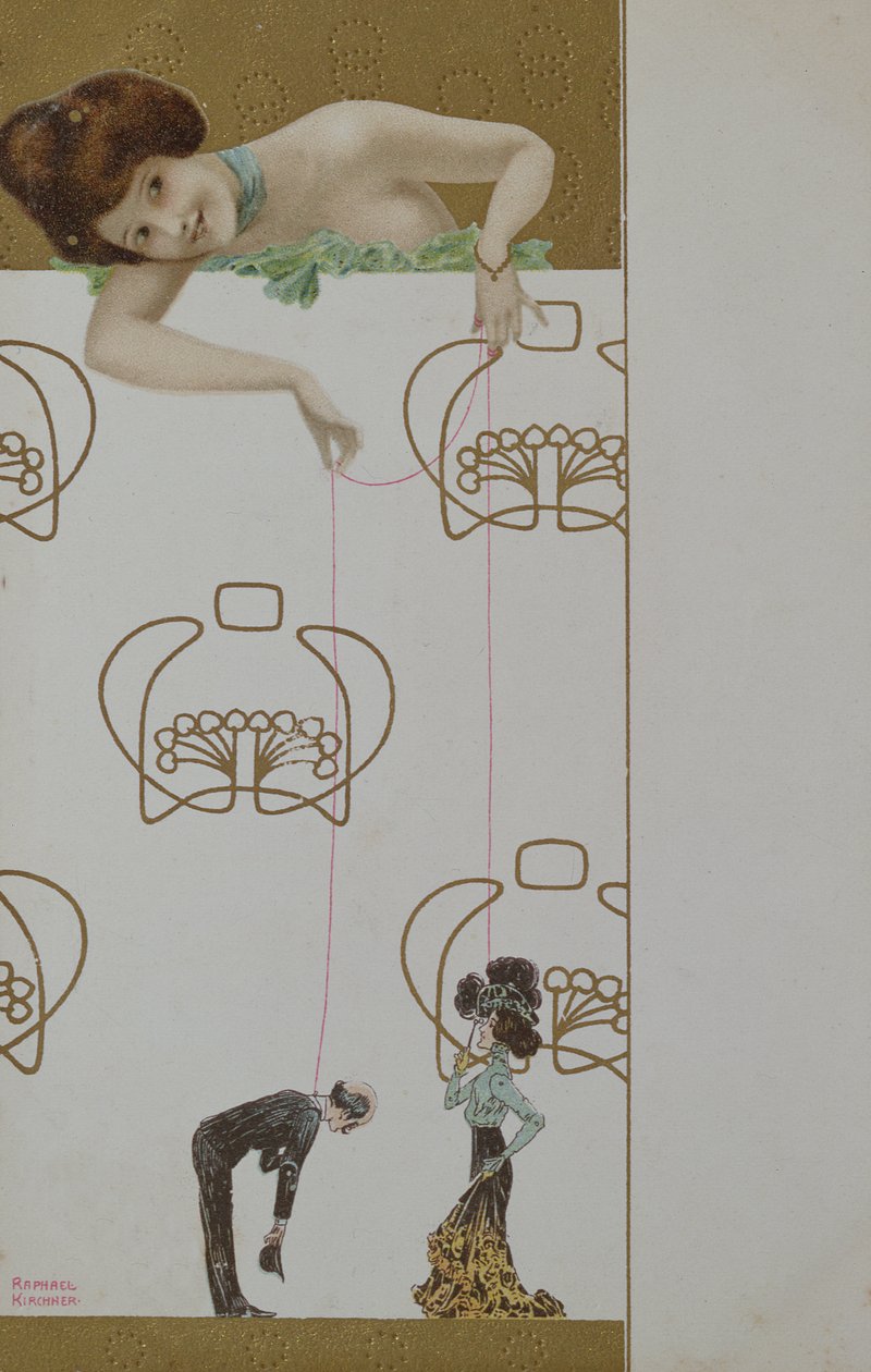 Képeslap a "Bábok" ábrázolásával, 1905-10 körüli évek alkotó: Raphael Kirchner