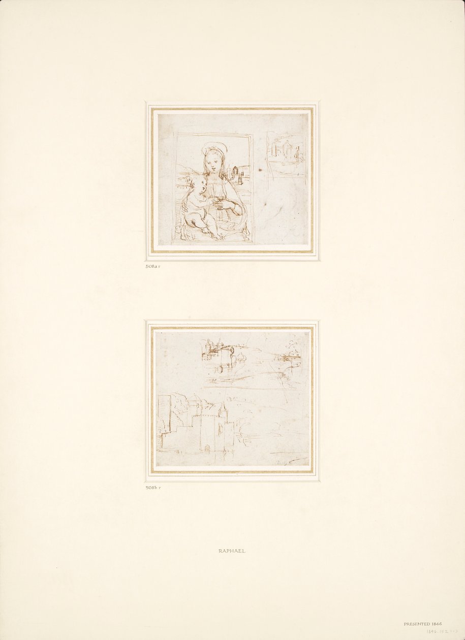 Két különálló tájrajz, 1500-1504 alkotó: Raphael