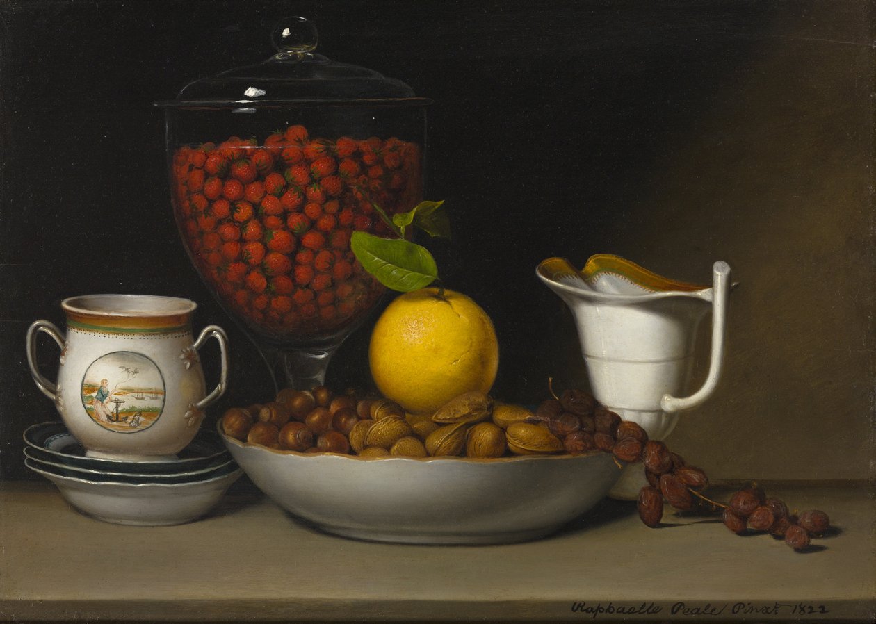 Csendélet – eper, dió, 1822 körül alkotó: Raphaelle Peale