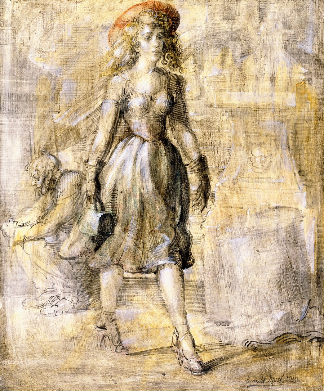 Lány sétál a városi utcán alkotó: Reginald Marsh