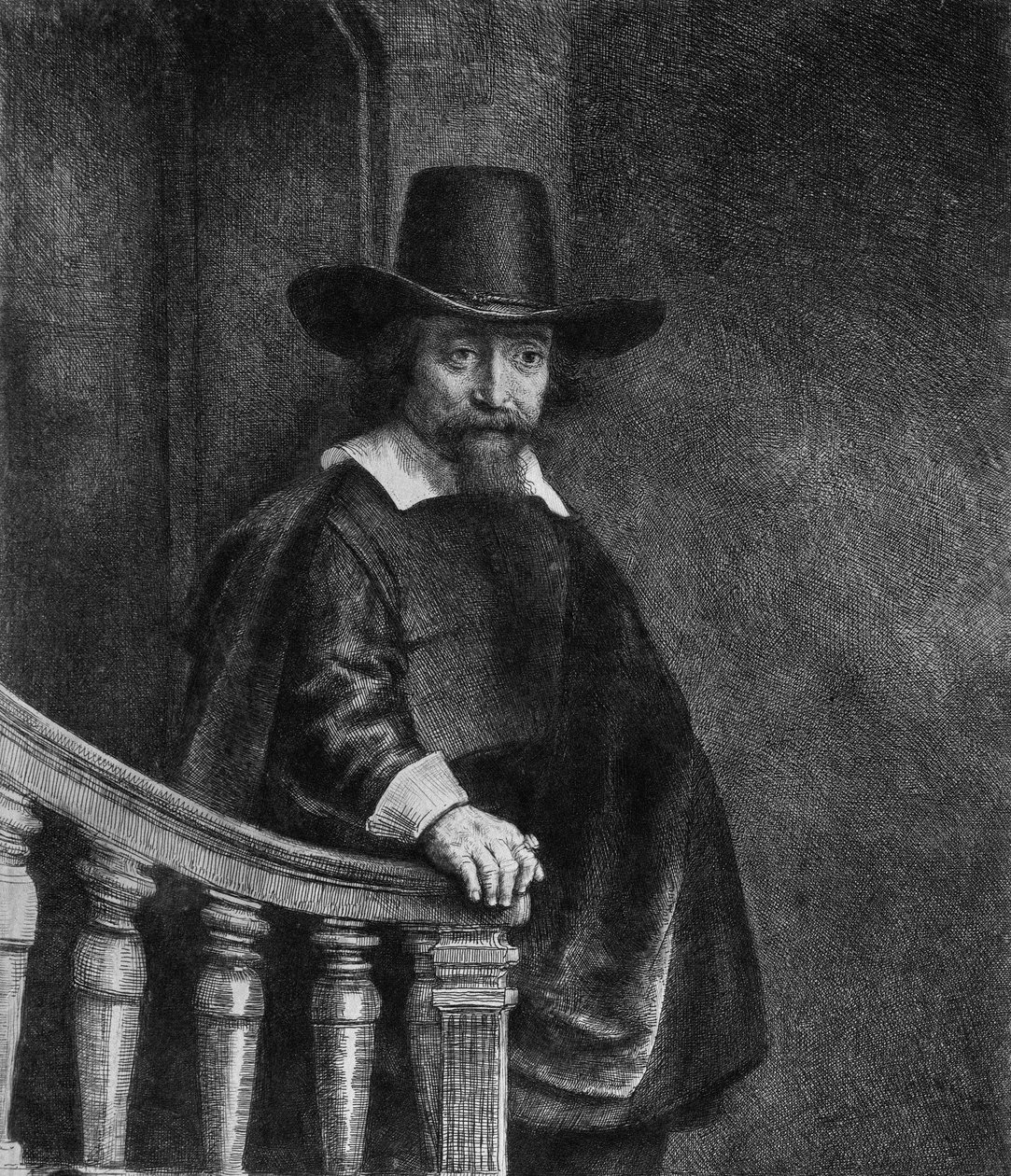 Ephraim Bonus, „A zsidó a korláttal” néven 1647 alkotó: Rembrandt van Rijn
