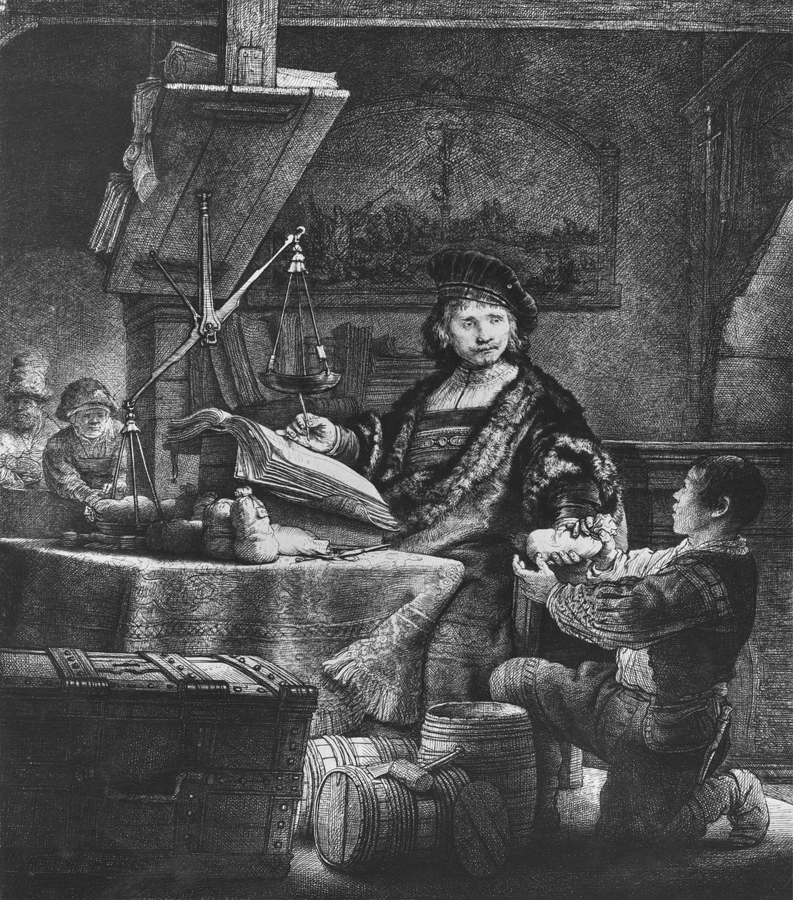 Jan Uytenbogaert "The Goldweigher", 1639 (rézkarc és szárazhús) alkotó: Rembrandt van Rijn