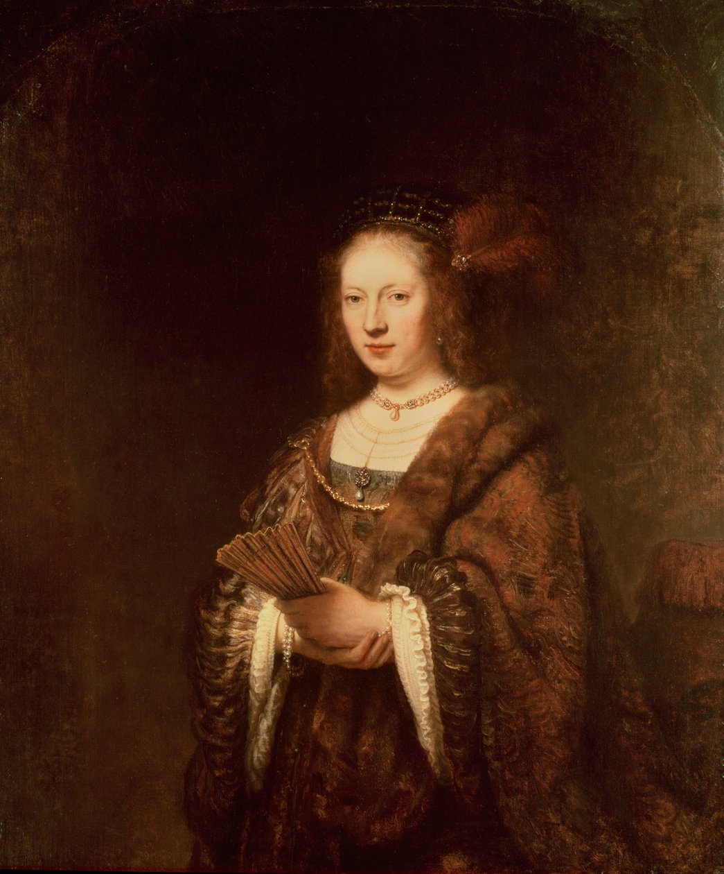 Hölgy legyezővel alkotó: Rembrandt van Rijn