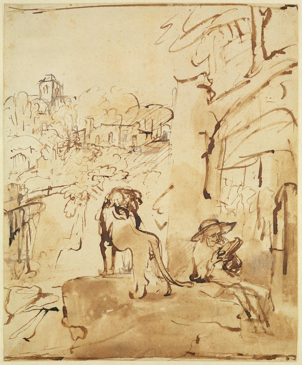 Szent Jeromos tájban olvas alkotó: Rembrandt van Rijn
