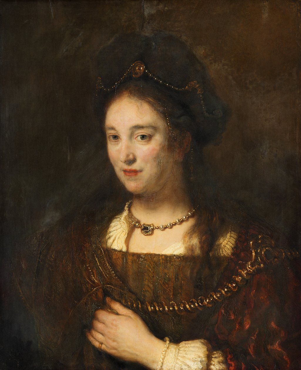 Halffigurája egy nőnek beretával alkotó: Rembrandt