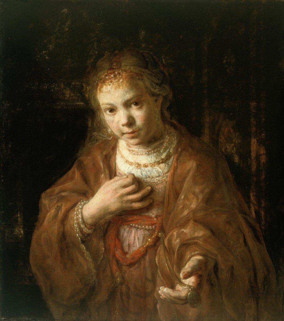 Fiatal lány éremmel a kezében alkotó: Rembrandt