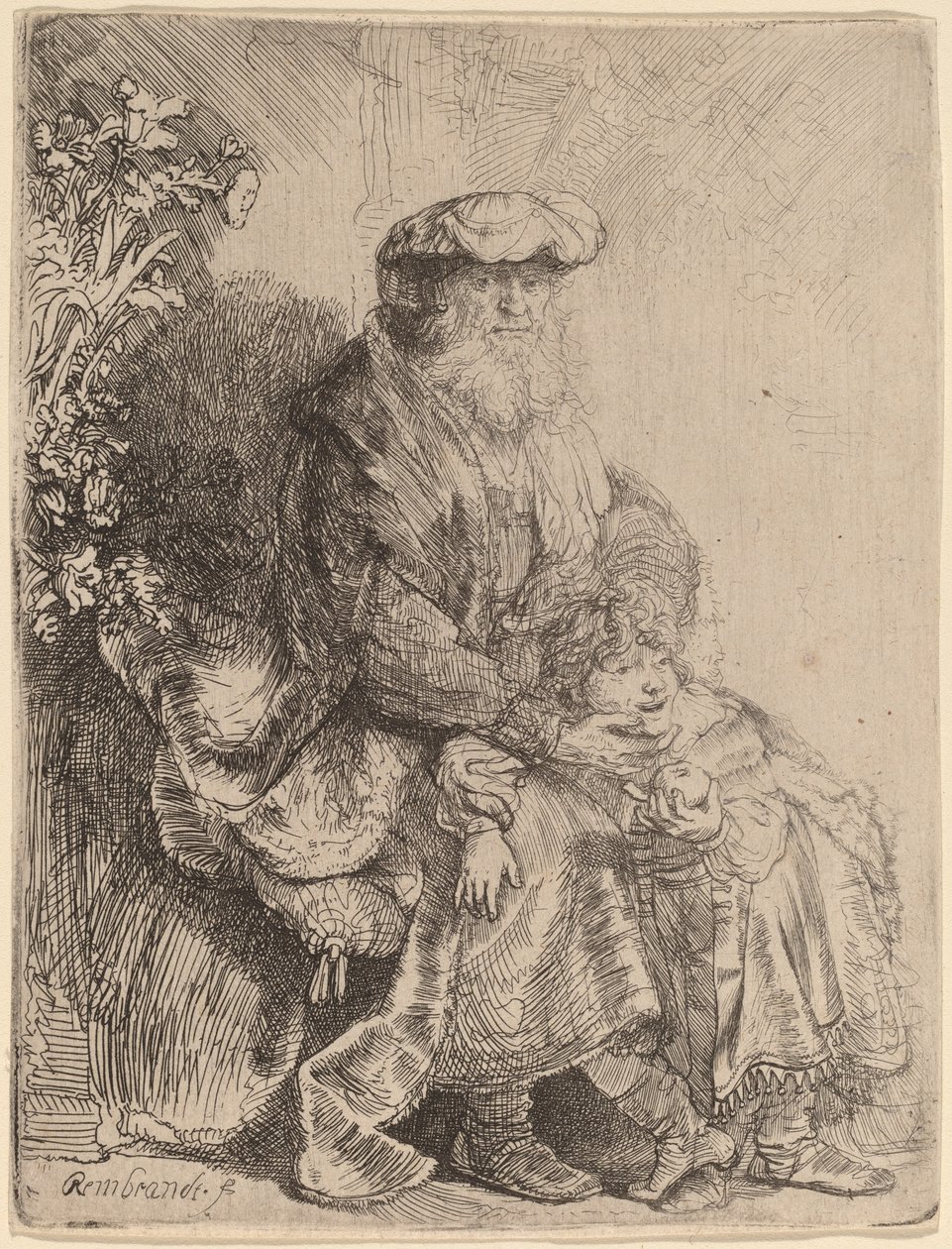 Ábrahám simogatja Izsákot alkotó: Rembrandt van Rijn