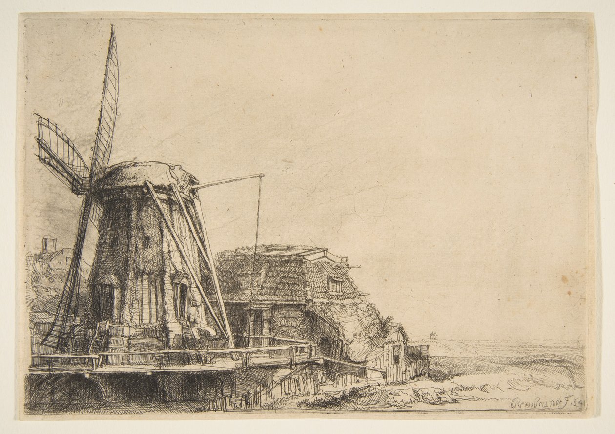 A szélmalom, 1641. alkotó: Rembrandt van Rijn