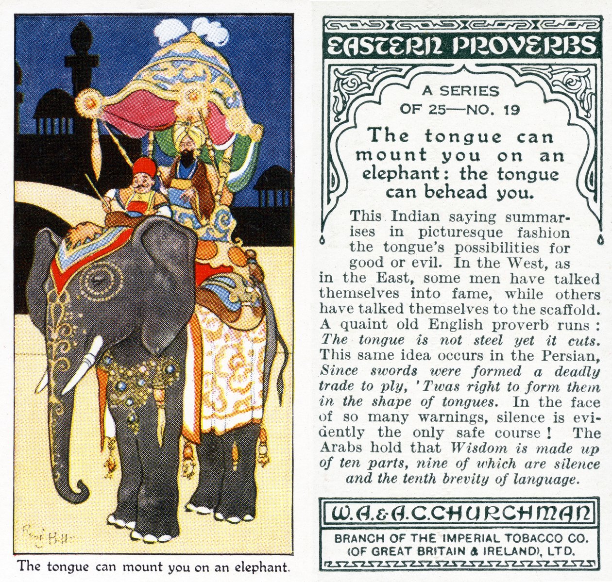 „A nyelv felerősíthet egy elefántra: a nyelv lefejezheti”, 1931 (lásd még: 498215) alkotó: René Bull