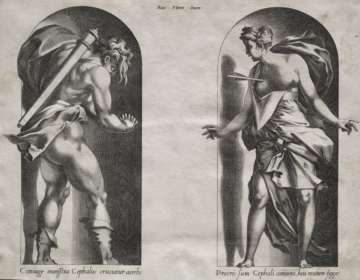 Cephalus és Procris két fülkében alkotó: Rene Boyvin