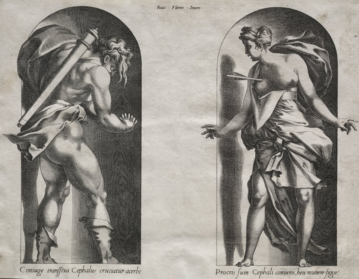 Cephalus és Procris két fülkében, 1538-1540. alkotó: Rene Boyvin