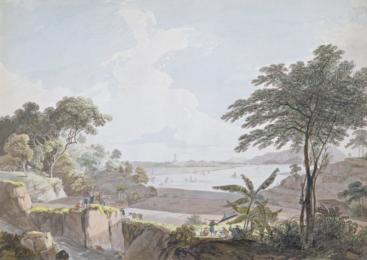 A Kanton folyó látképe, Whampoa közelében, Kína, 1785-94 körül (wc és grafit, fektetett papír) alkotó: Rev. Edward Thomas Daniell