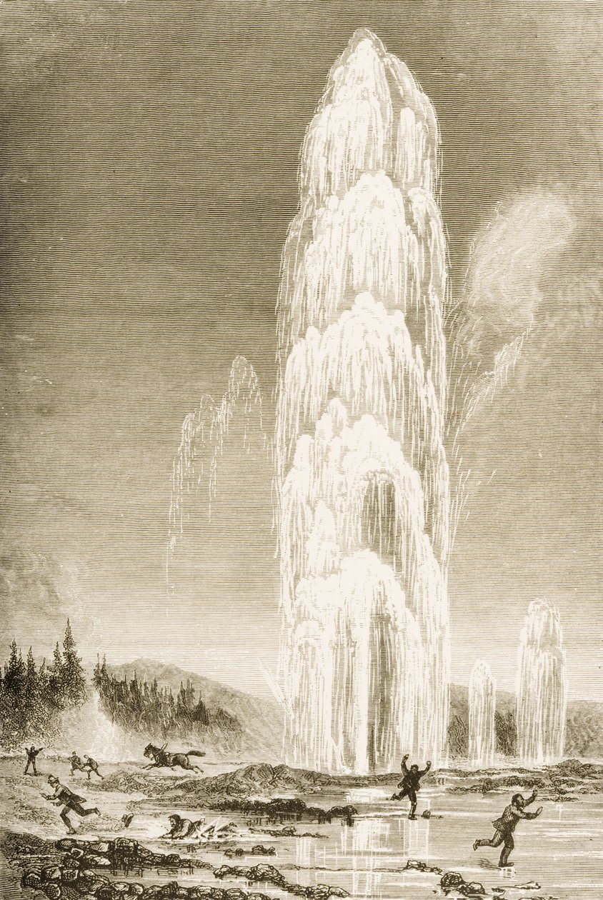 Óriás gejzír a Yellowstone Nemzeti Parkban, kitört az 1870-es években, 1880 körül alkotó: Reverend Samuel Manning