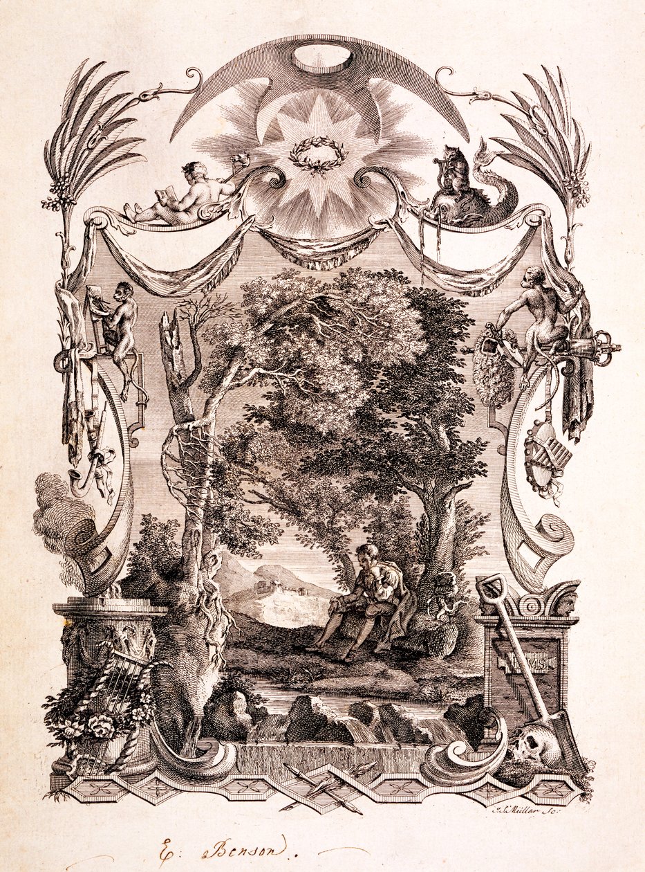 A halálon elmélkedő költő, illusztráció a „Tomas Gray hat verséből”, 1775-ben jelent meg alkotó: Richard Bentley
