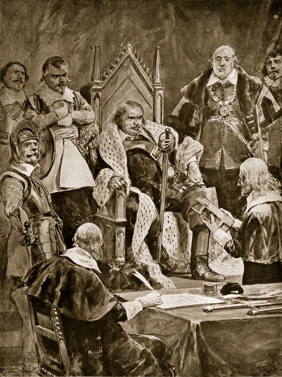 Cromwell protektorrá avatása, 1657, illusztráció a Hutchinson történetéből a brit nemzetről, 1923 körül alkotó: Richard Caton Woodville junior