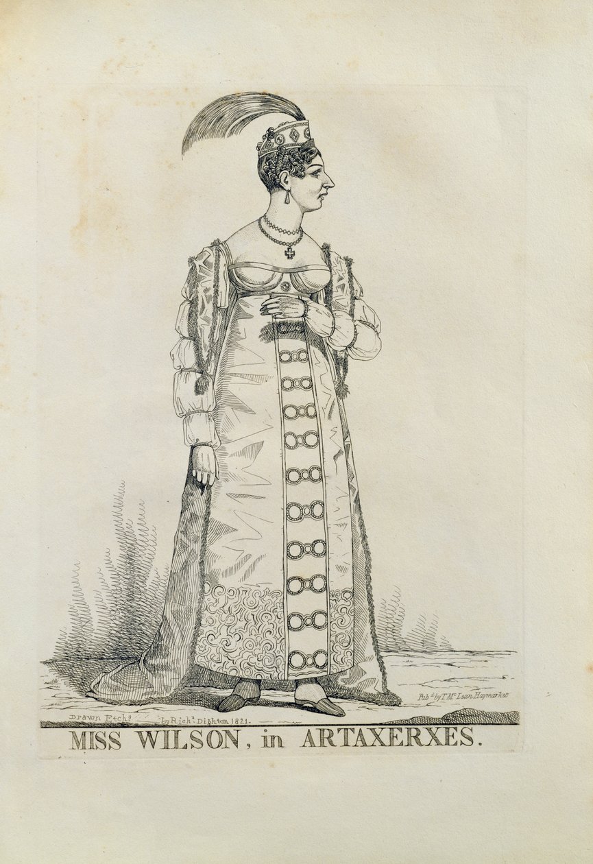 Wilson kisasszony Artaxerxesben, 1821 (vonalmetszet) alkotó: Richard Dighton