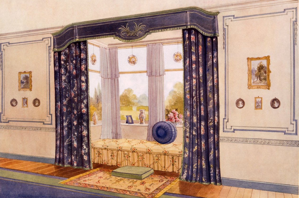 Luxus drapériákkal körülvett ablakülés, korai C20 alkotó: Richard Goulburn Lovell