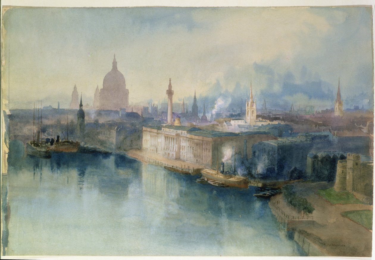 London a Tower Bridge-től, 1914 (wc papíron) alkotó: Richard Henry Wright