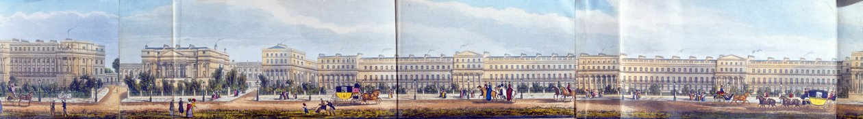 Cumberland Villas és Chester Terrace, részlet a Regents Park körüli panorámás kilátásból, pub. Írta: Ackermann, 1831 (akvatinta) alkotó: Richard Morris