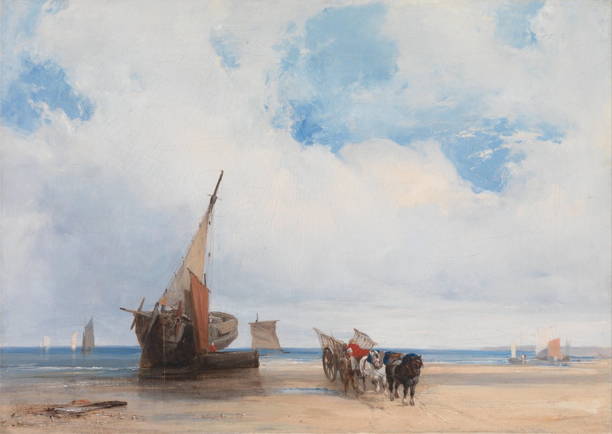 Strandolt hajók és egy kocsi, Trouville közelében, Franciaországban alkotó: Richard Parkes Bonington