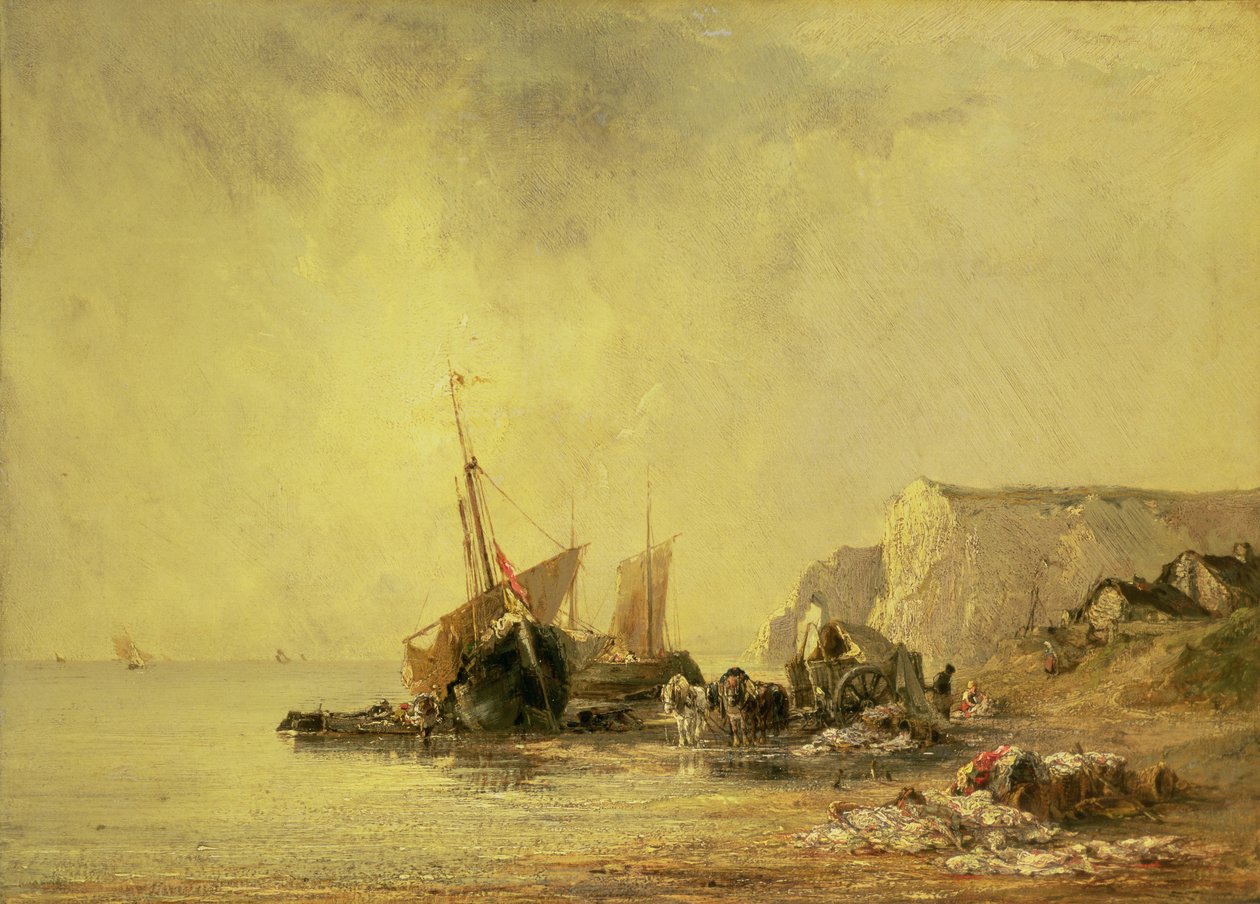 Hajók a normandiai parton, 1823 körül alkotó: Richard Parkes Bonington