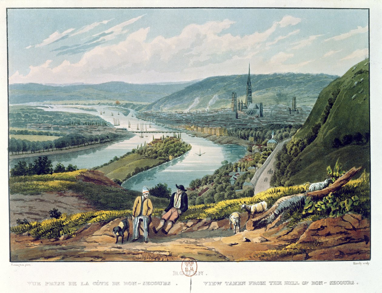 Rouen, kilátás a Bon-Secours dombról, 1835 körül alkotó: Richard Parkes Bonington