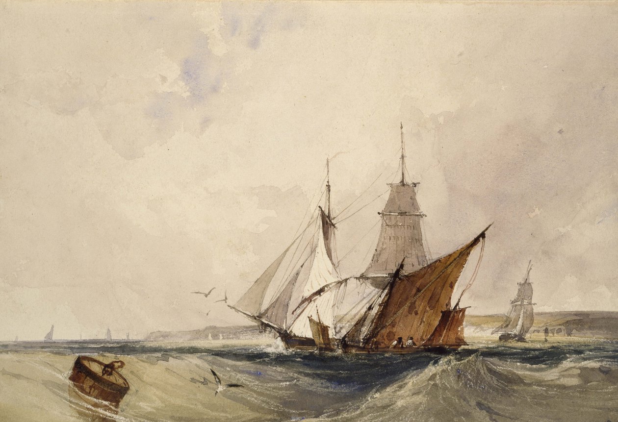 Kiszállítás a Kent Coastról (toll és szürke tinta és akvarell papíron) alkotó: Richard Parkes Bonington