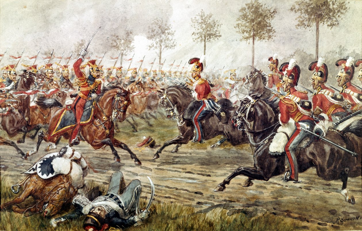 Az 1. életőrség támadása Genappe-nál, 1815. június 17., 1890 körül. alkotó: Richard Simkin