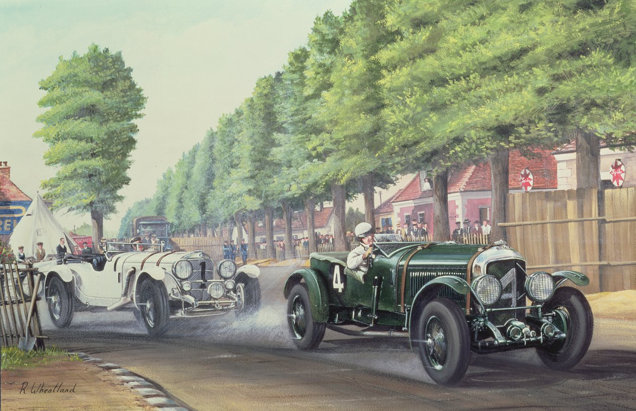 Párbaj Pontlieu-ban, Le Mans, 1930 (wc és gouache a fedélzeten) alkotó: Richard Wheatland