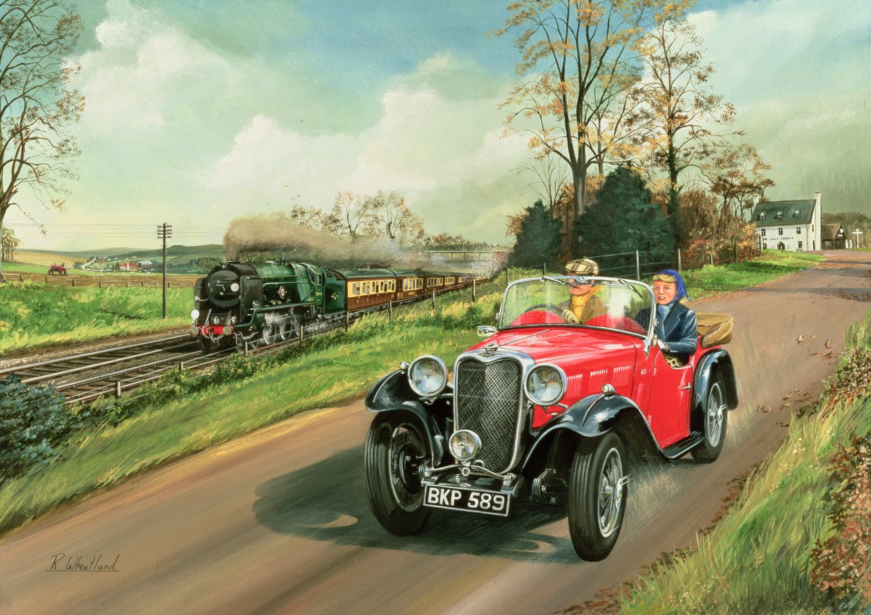 Racing the Train, 1995 (wc és gouache a fedélzeten) alkotó: Richard Wheatland